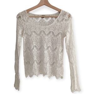 Farm Rio Sheer Lace Long Sleeve Ivory Blouse P (00-0)